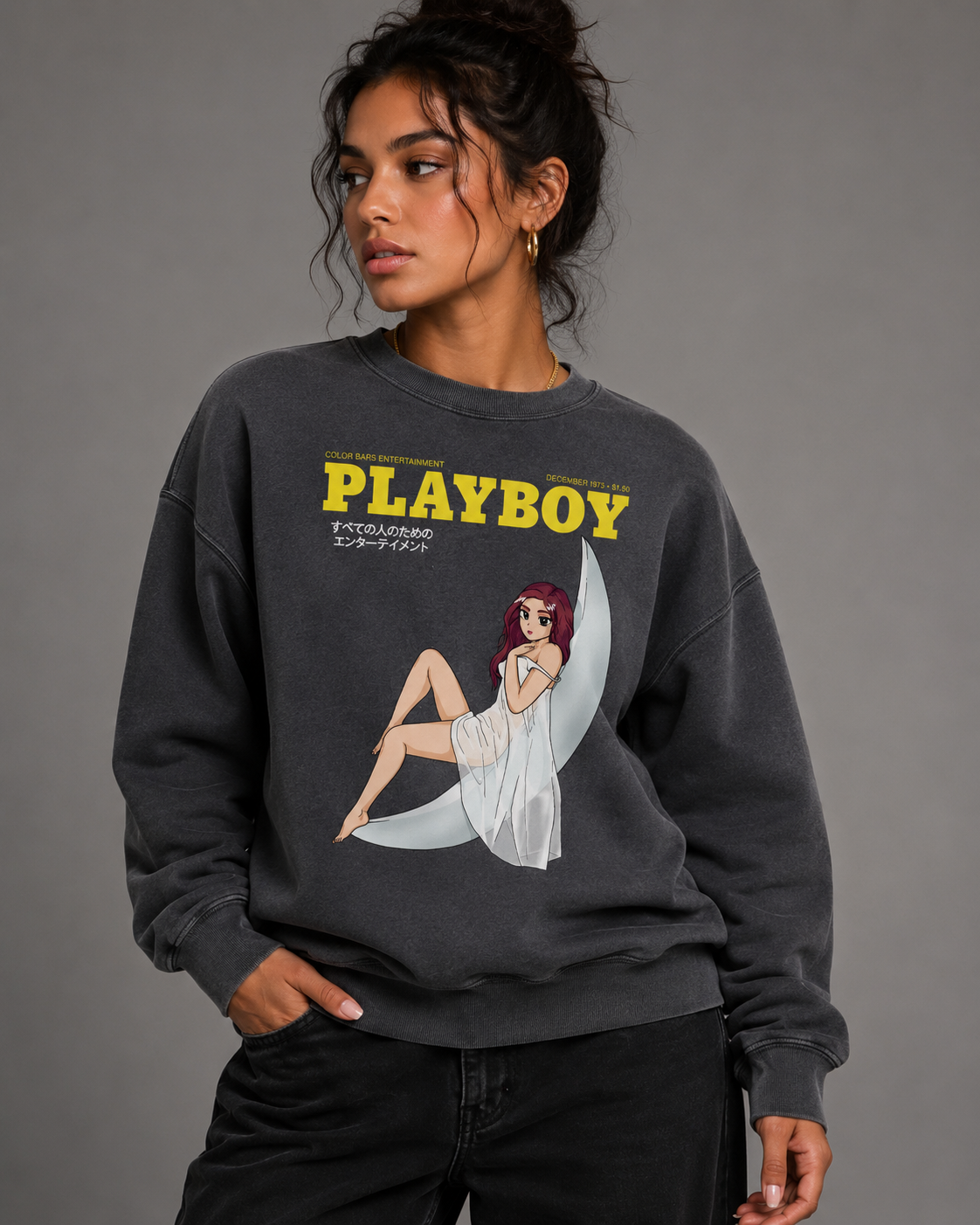 Playboy Tokyo Club Moonlit Crewneck felpa nera unisex