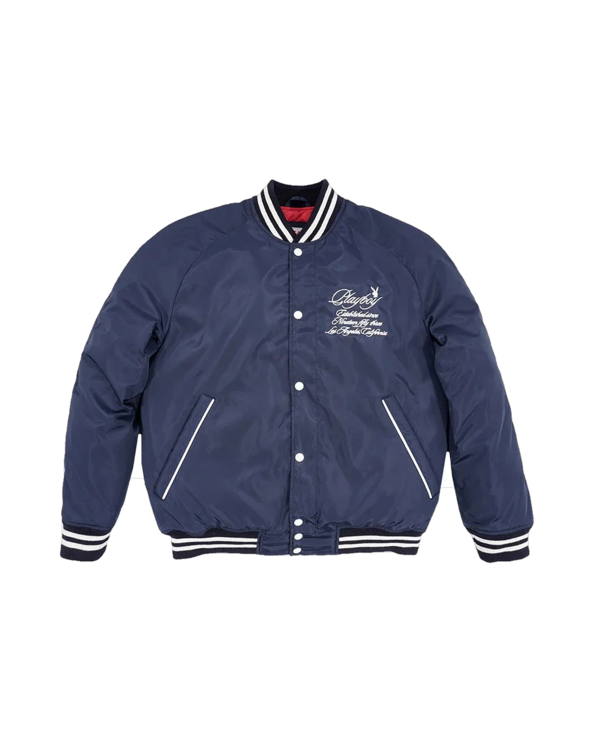 Playboy EST.53 giacca varsity blu con maniche pelle