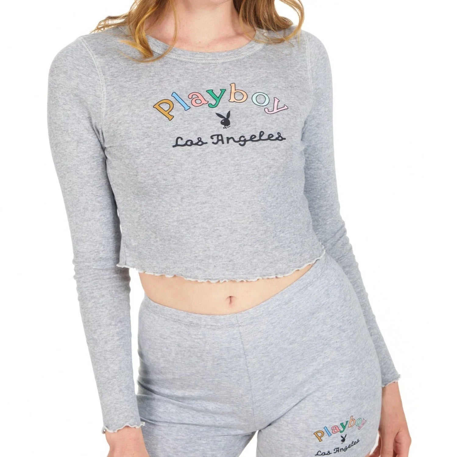 Playboy Rainbow Masthead top manica lunga grigio M