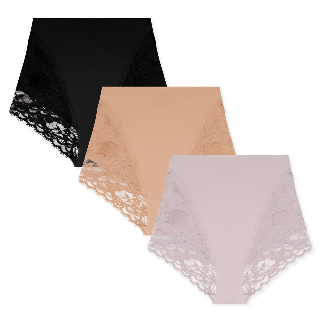 René Rofé Shaping Slip Vita Alta Pizzo 3 Pezzi Nero