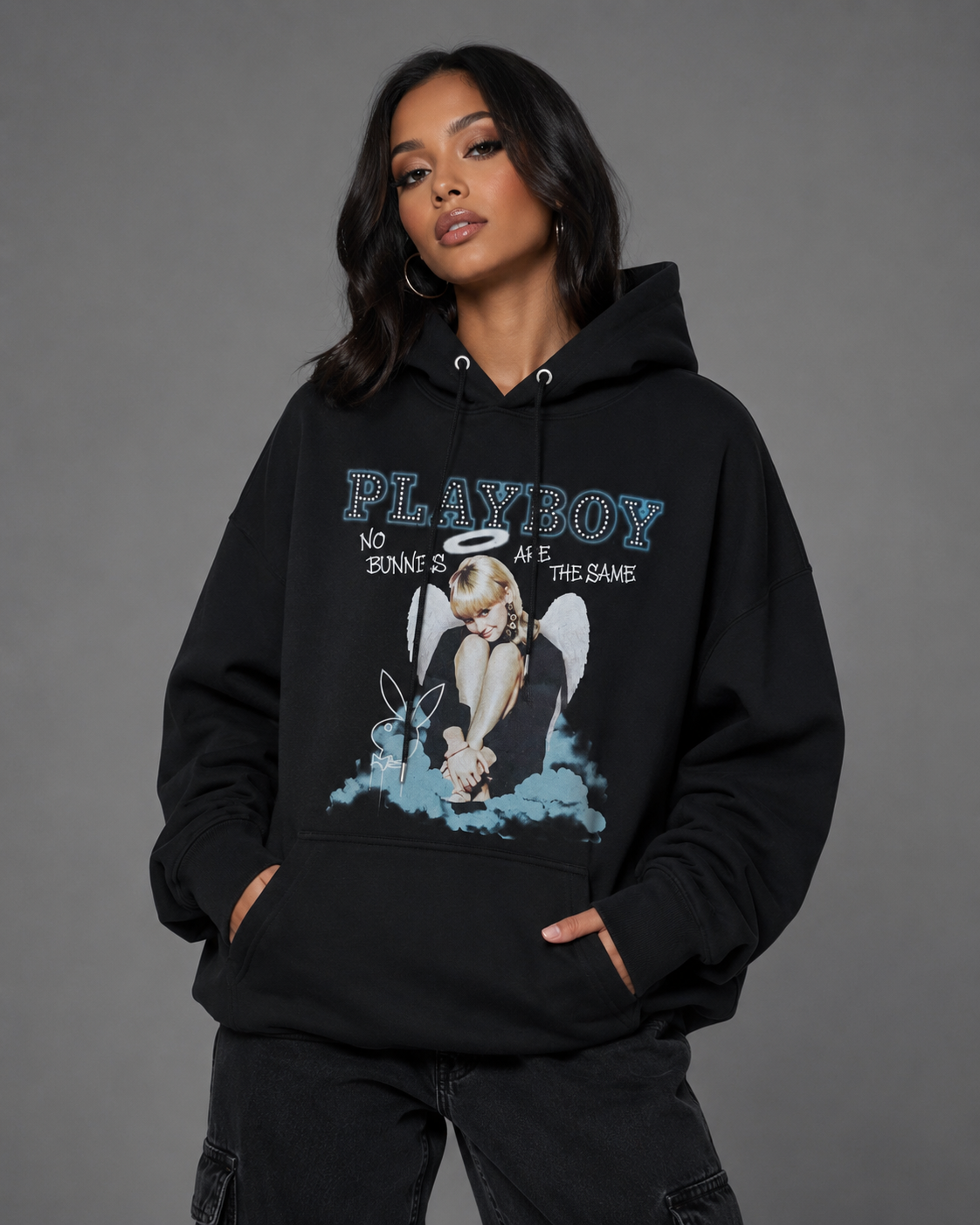 Playboy Bunny Angel felpa con cappuccio nera cotone