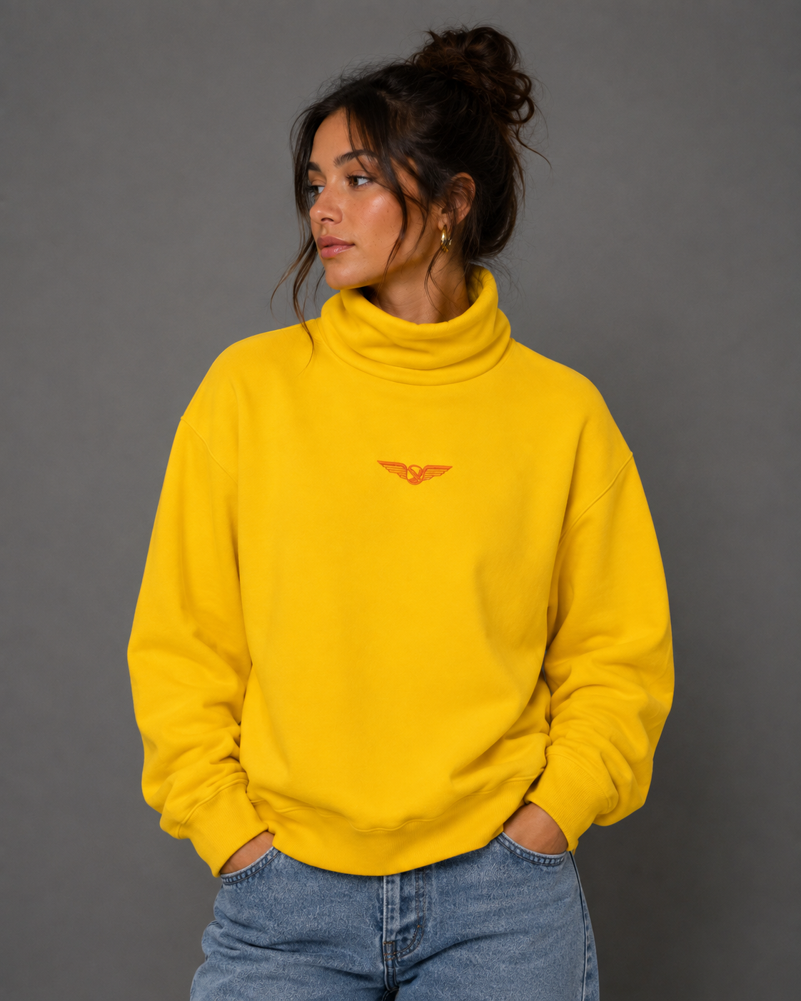 Playboy Aviation Wings felpa collo alto senape cotone