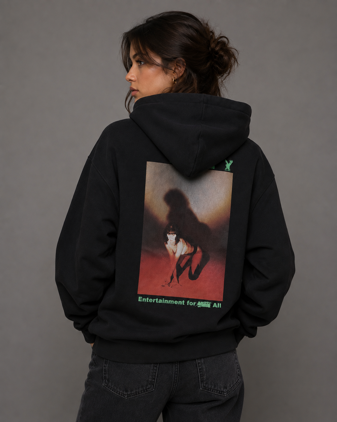 Playboy Shadow felpa nera cappuccio cotone