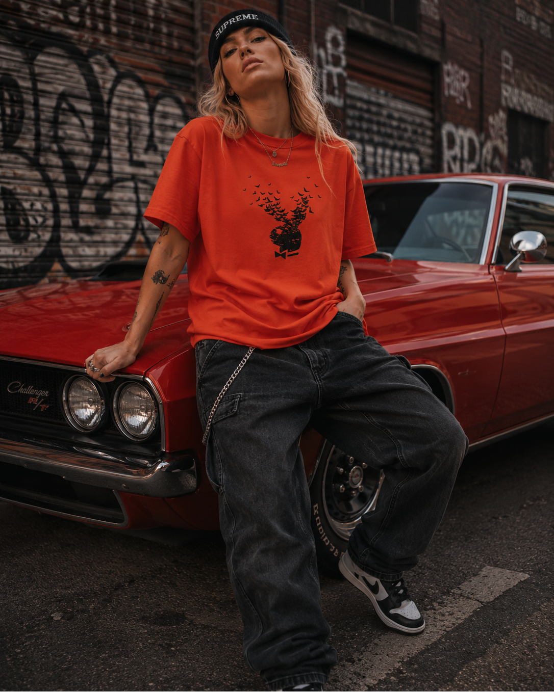 Playboy Exploding Bat T-Shirt arancione in cotone