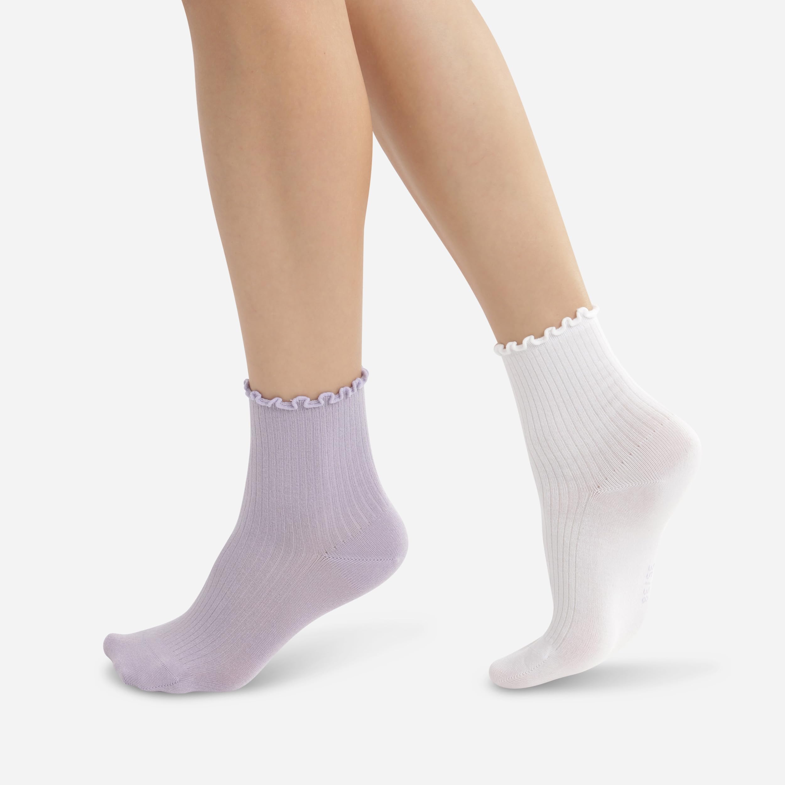 DIM Modale Volant Calzini Donna 35-38 x2 Bianco Lavanda