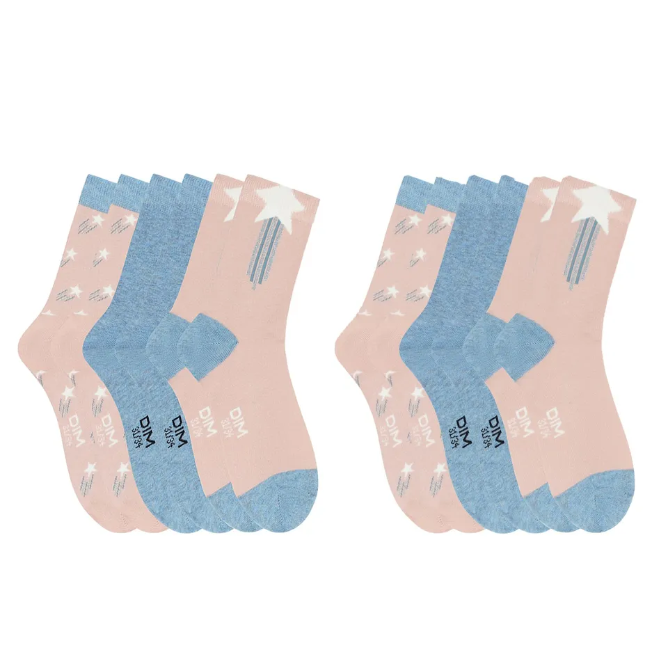 DIM Cotton Style Stelle Cadenti calzini bambina 6 paia rosa 27-30