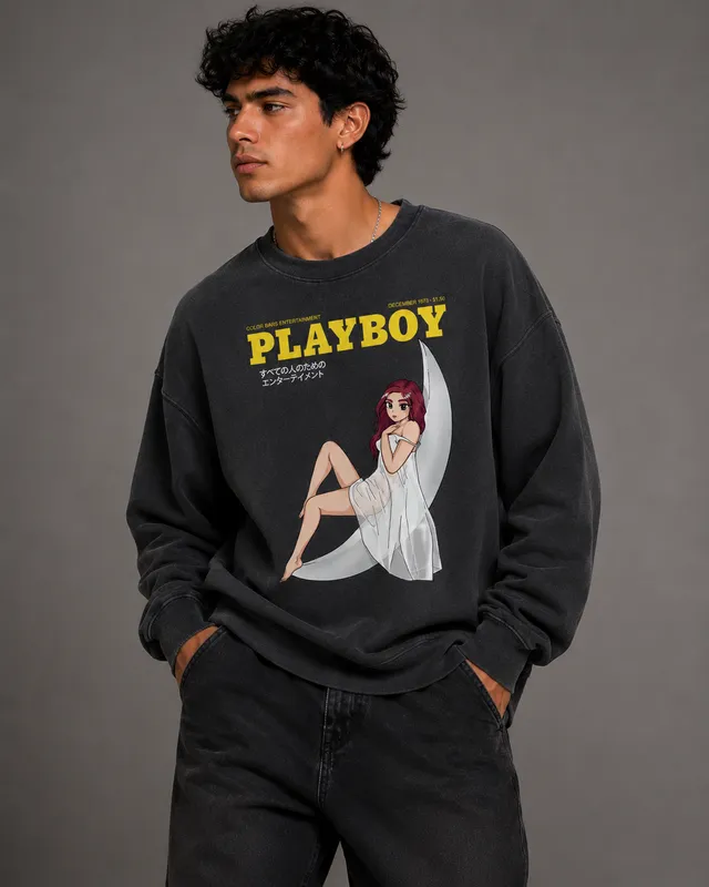 Playboy Tokyo Club Moonlit Crewneck felpa nera unisex