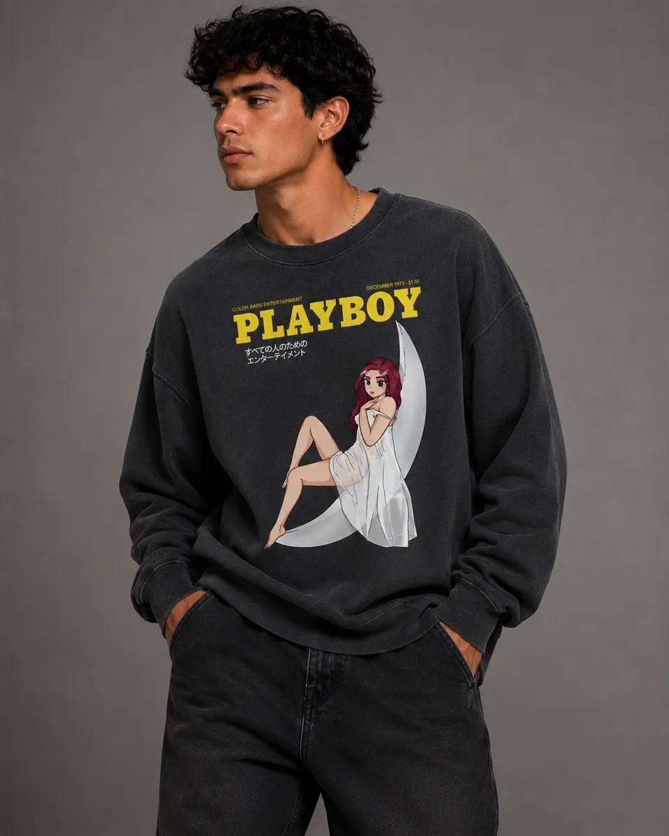 Playboy Tokyo Club Moonlit Crewneck felpa nera unisex