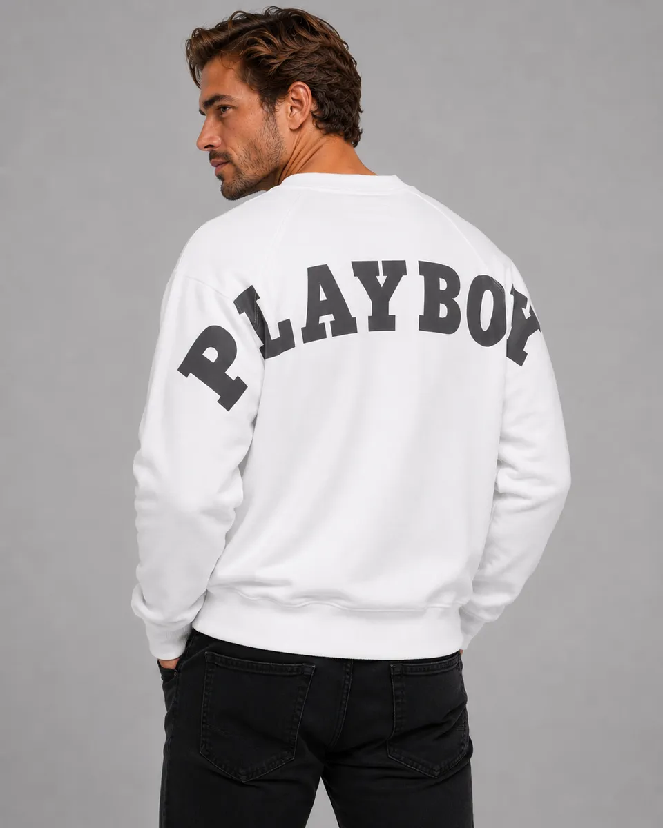 Playboy Back Logo felpa bianca girocollo