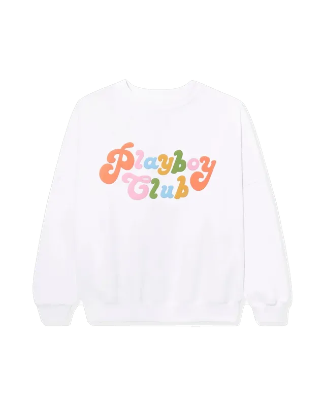 Playboy Club Rainbow Crewneck felpa bianca girocollo