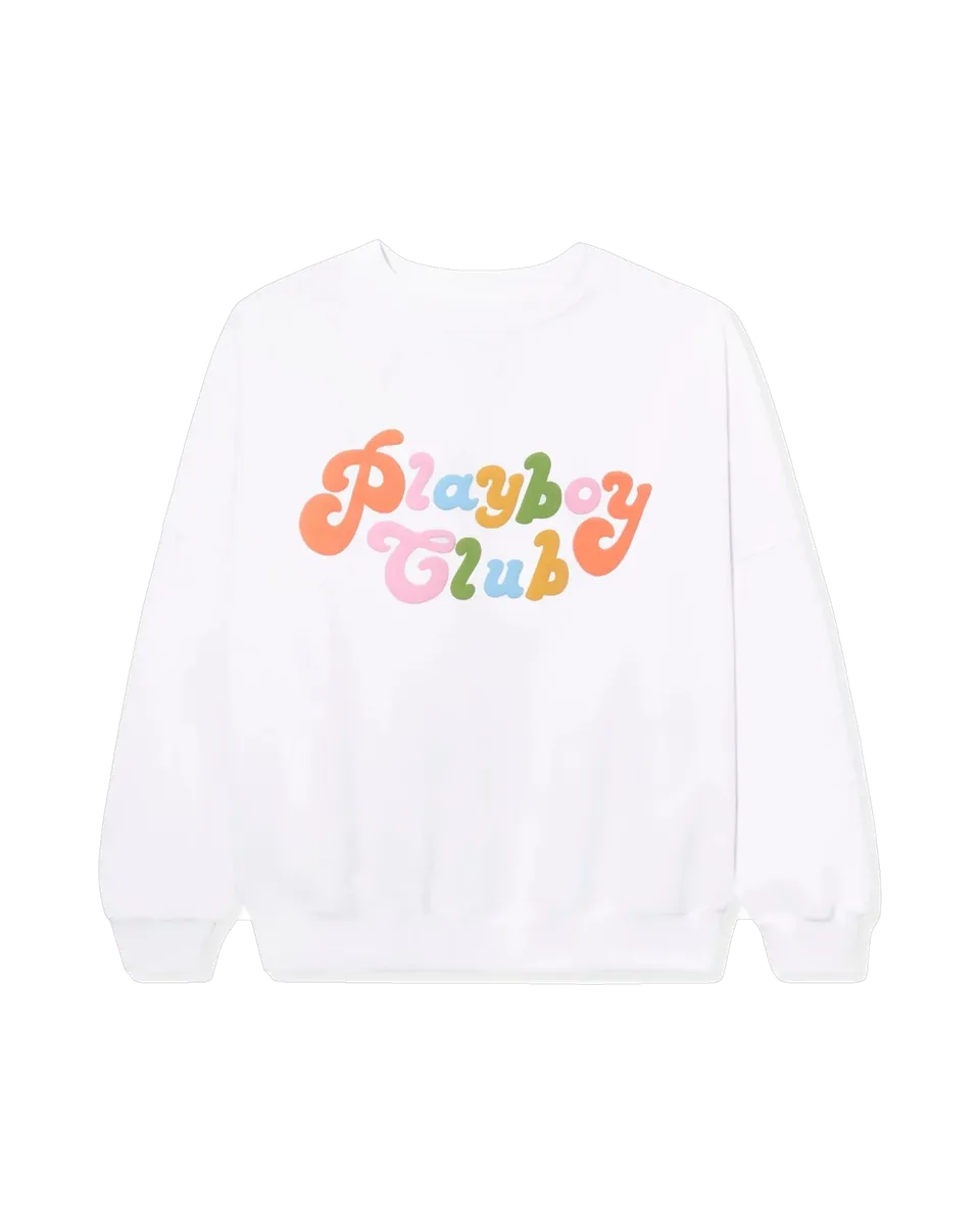 Playboy Club Rainbow Crewneck felpa bianca girocollo
