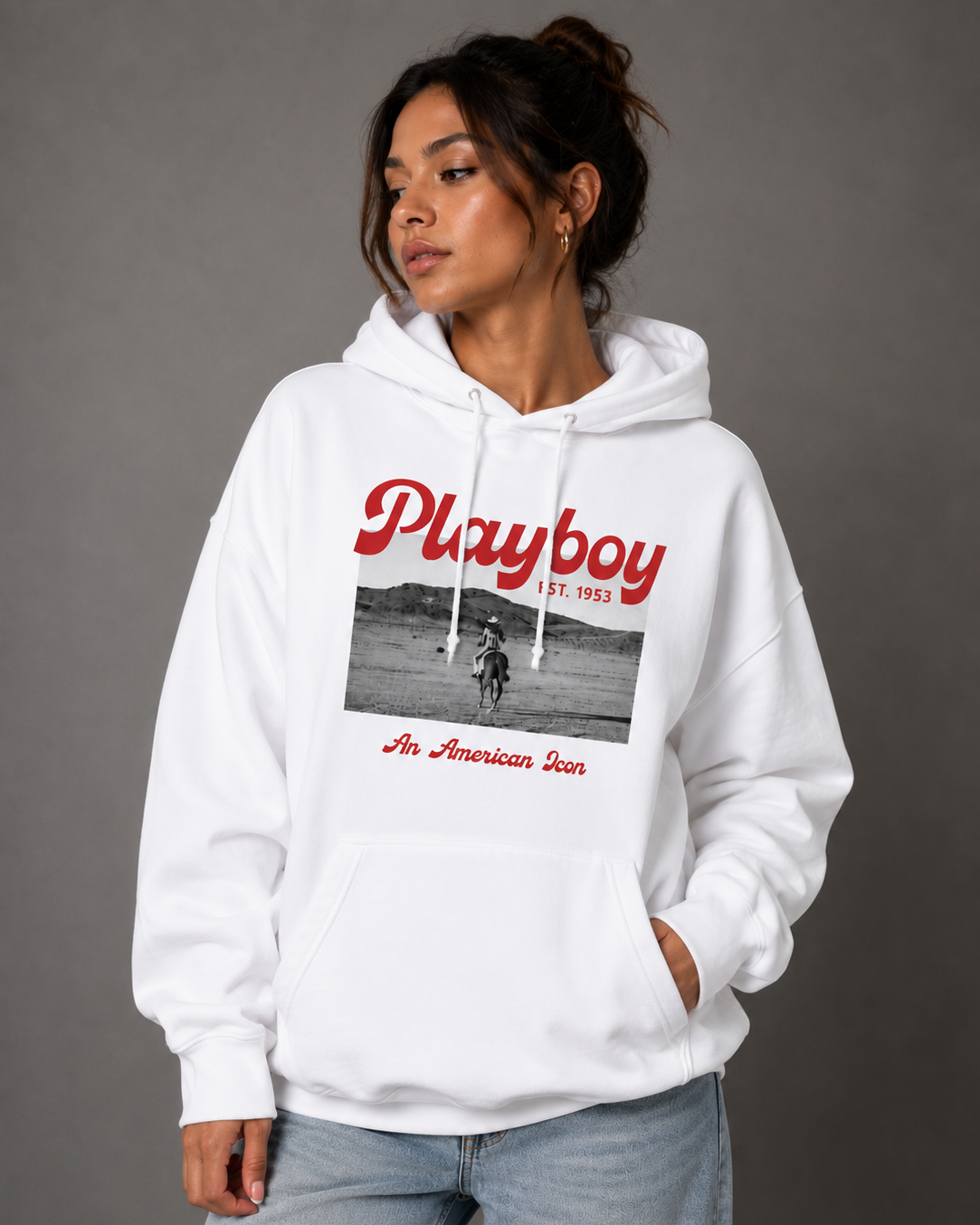 Playboy Desperado felpa cappuccio icon bianca-nera uomo