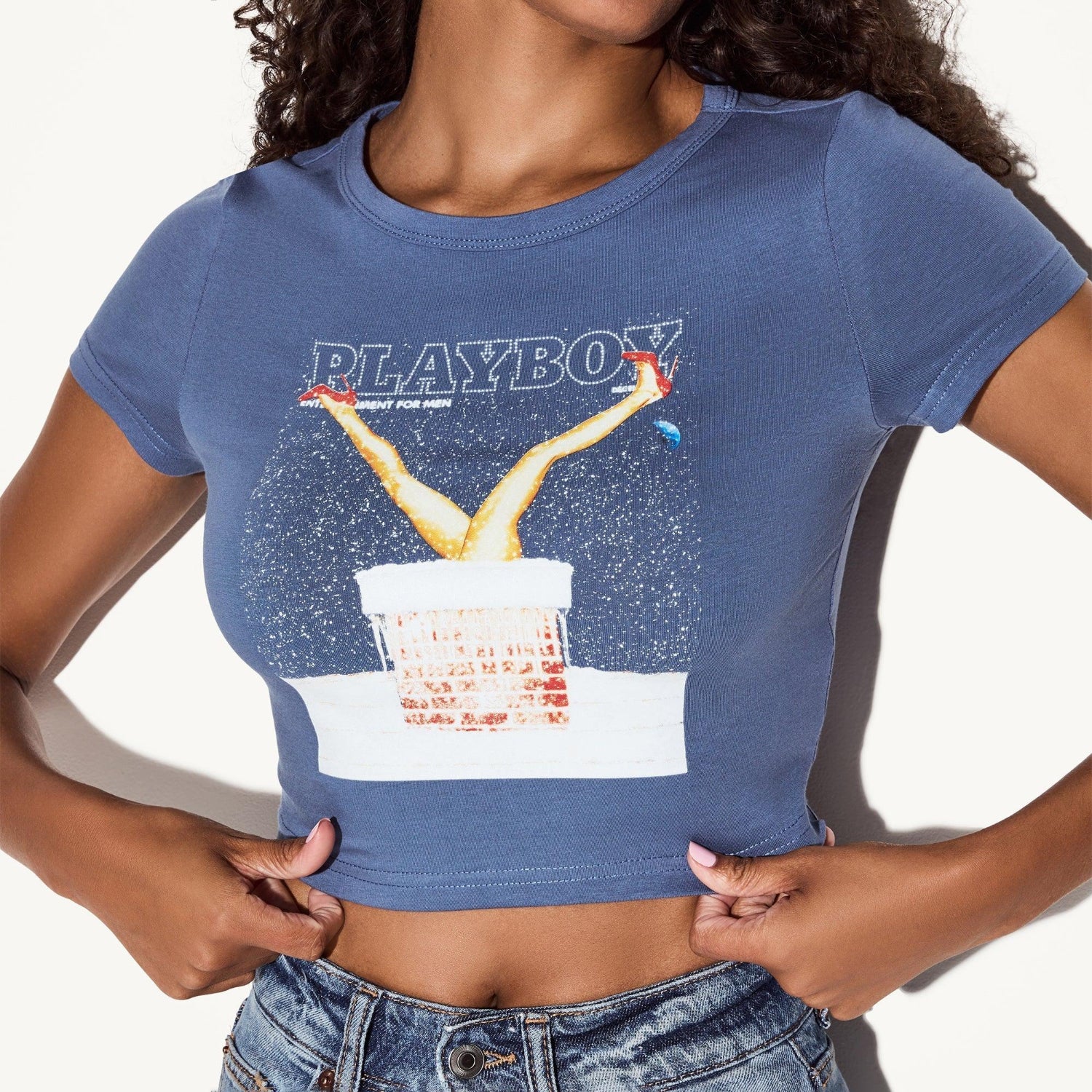 Playboy December 2013 Cover baby tee donna azzurra cotone