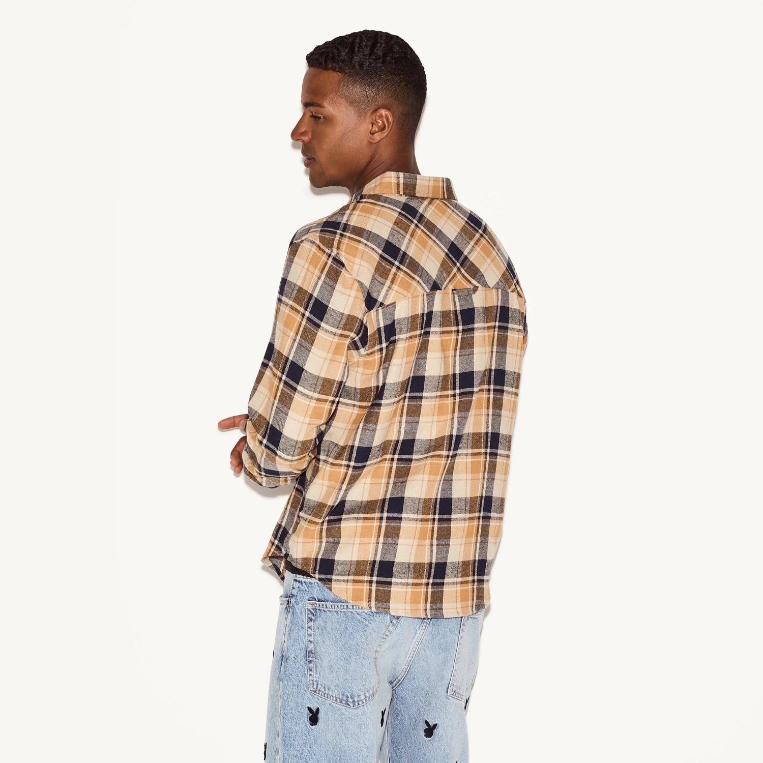 Playboy Tan Flannel camicia uomo tan plaid flanella