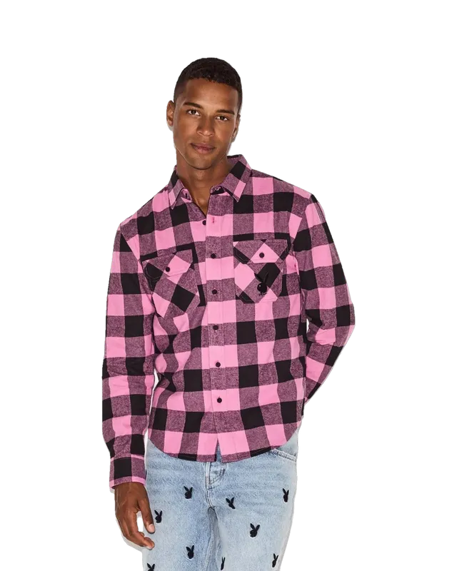 Playboy Flanella Camicia Uomo M rosa cotone morbido