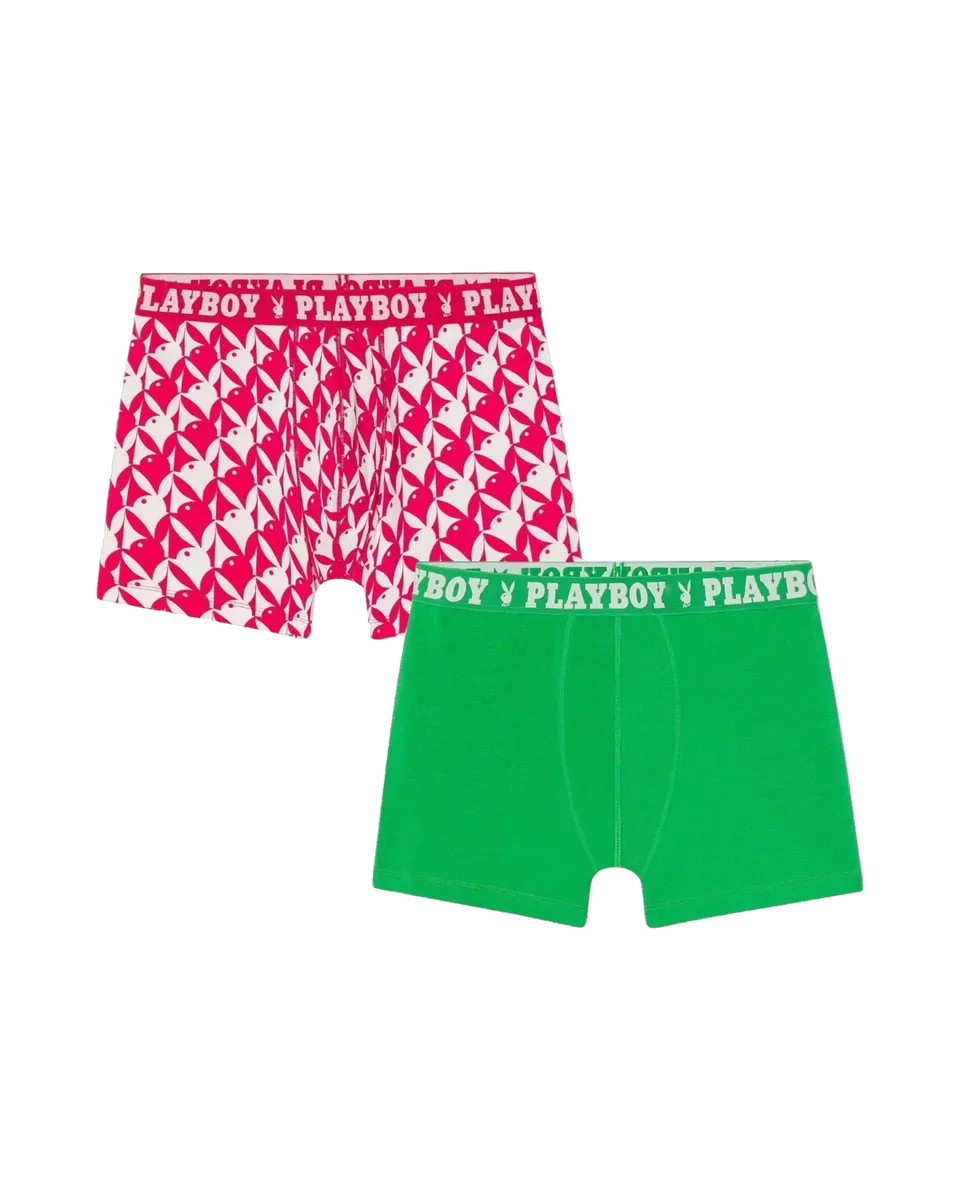 Playboy Essential boxer uomo cotone 2 pack rosso verde L