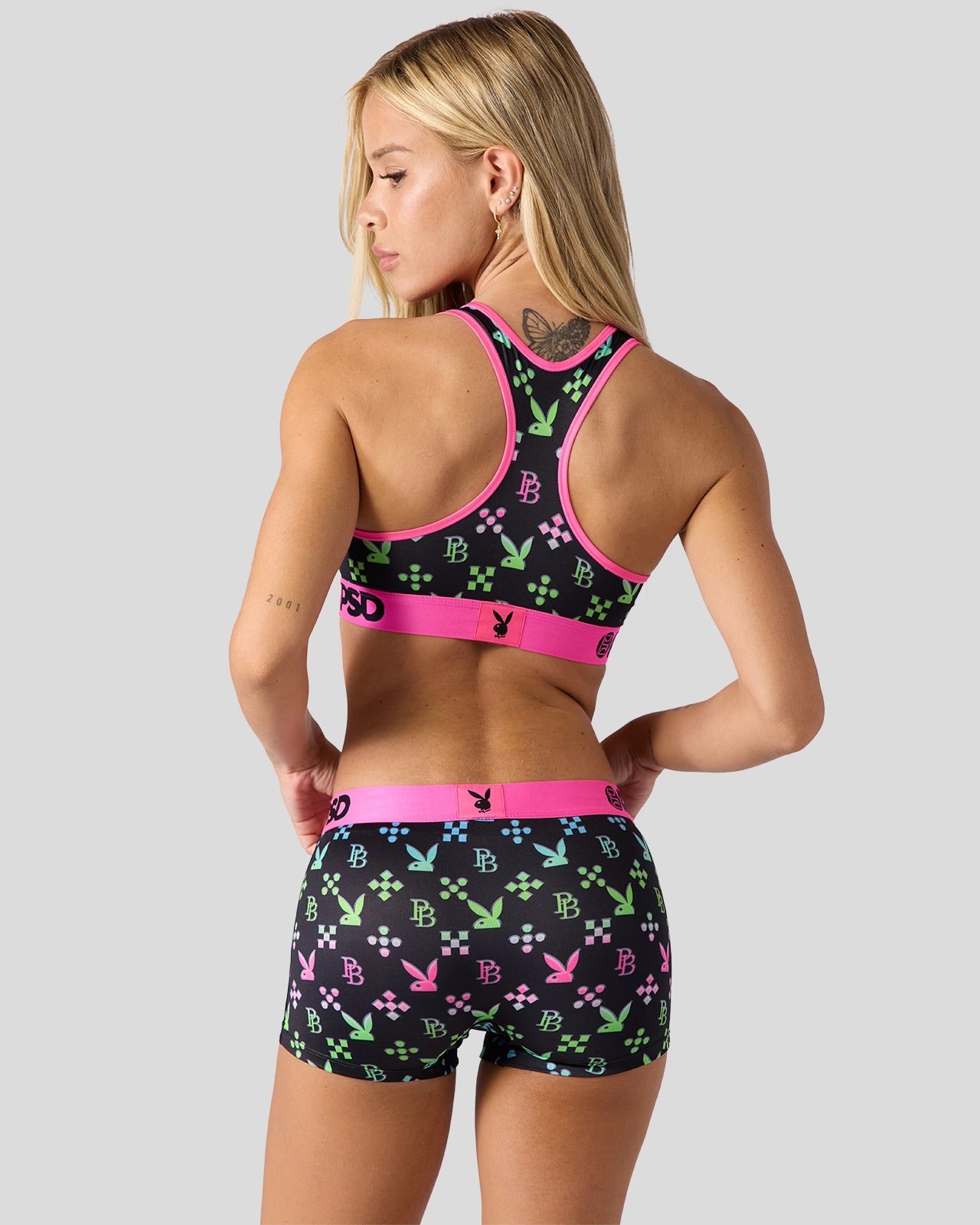 Playboy x PSD Emblem reggiseno sportivo nero stampa