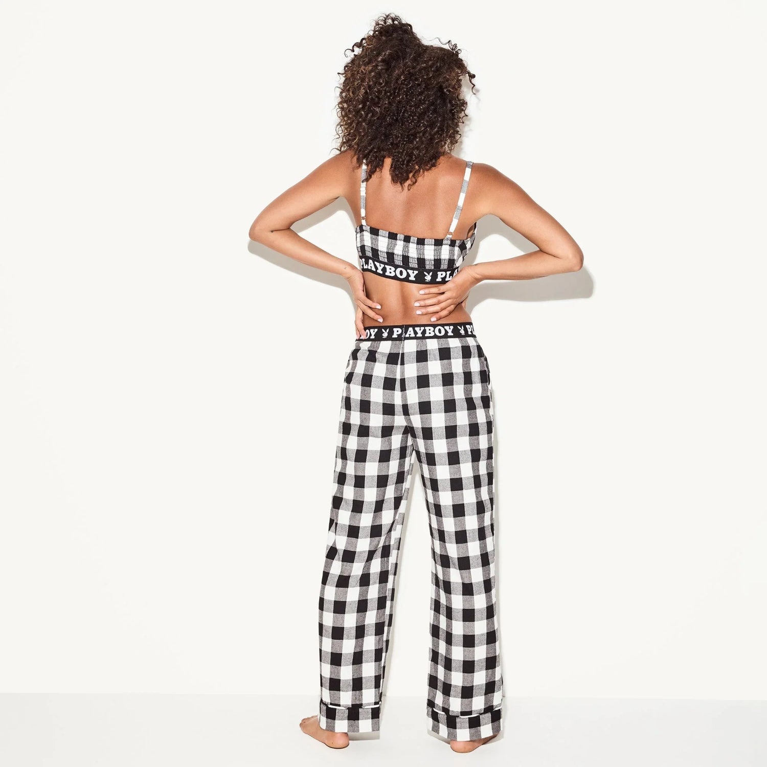 Playboy Check Flannel Bralette Notte Cotone-Modale Quadri B/N