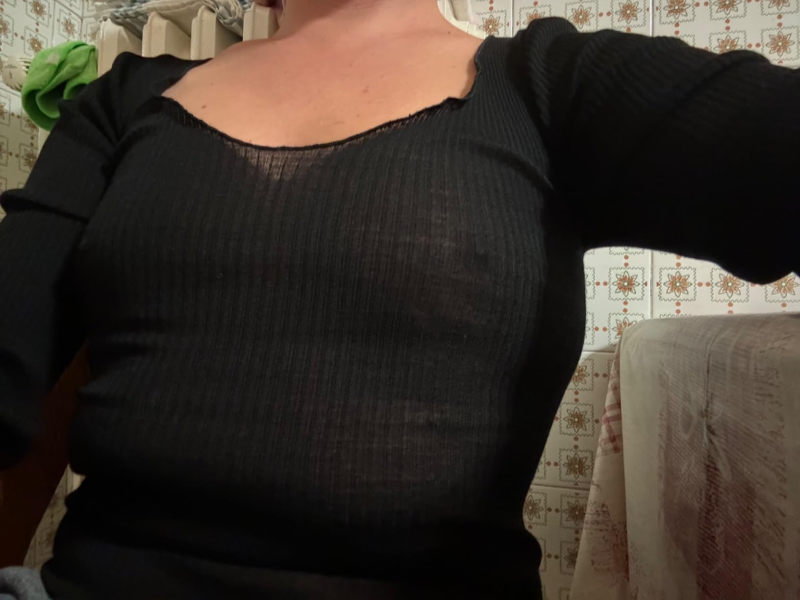 Egi Maglia Costine Donna Lana e Seta Manica Lunga Nero