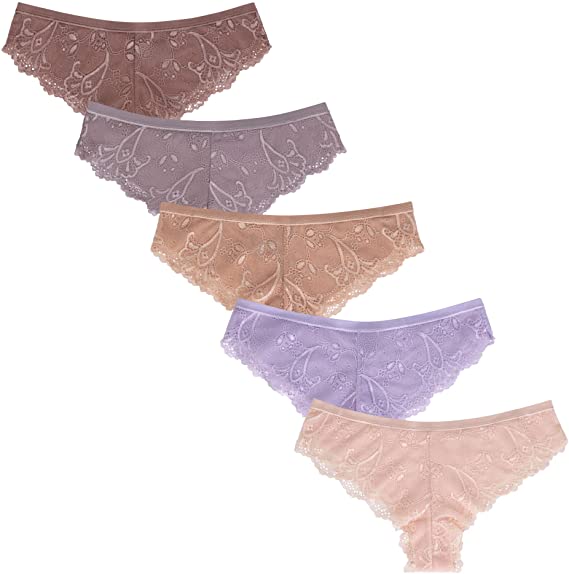 René Rofé Cheeky Slip Intimi 5 Pezzi in Pizzo Lavanda Nero