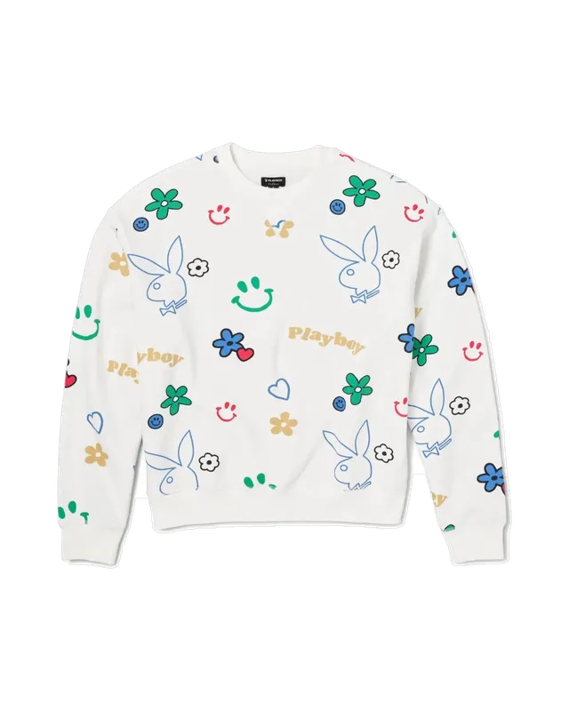 Playboy Doodle felpa girocollo bianca vestibilita comoda