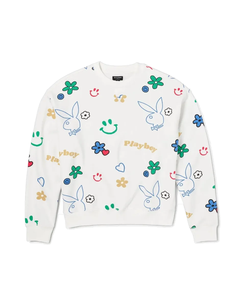 Playboy Doodle felpa girocollo bianca vestibilita comoda