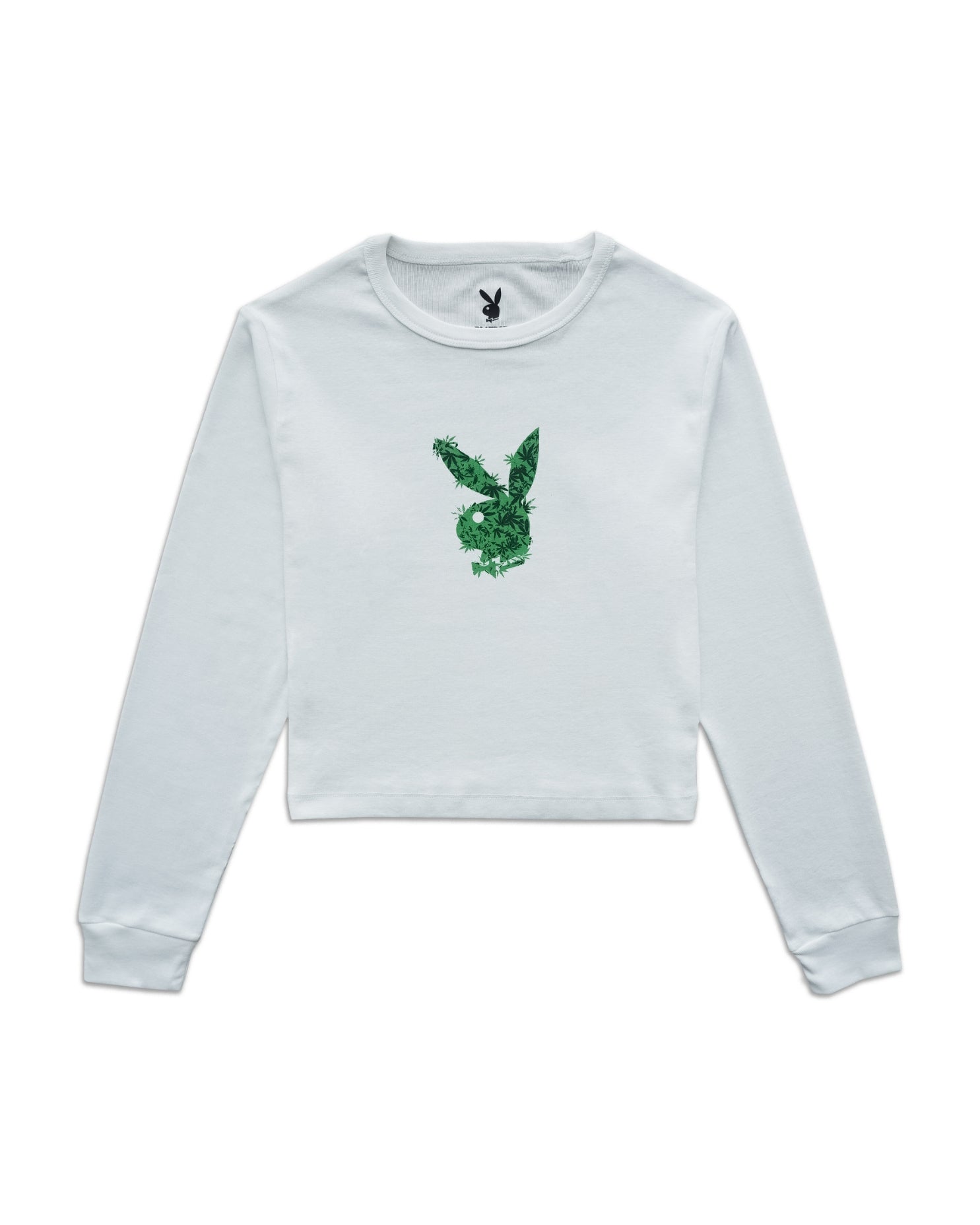 Playboy High Bunny maglia cropped bianca maniche lunghe
