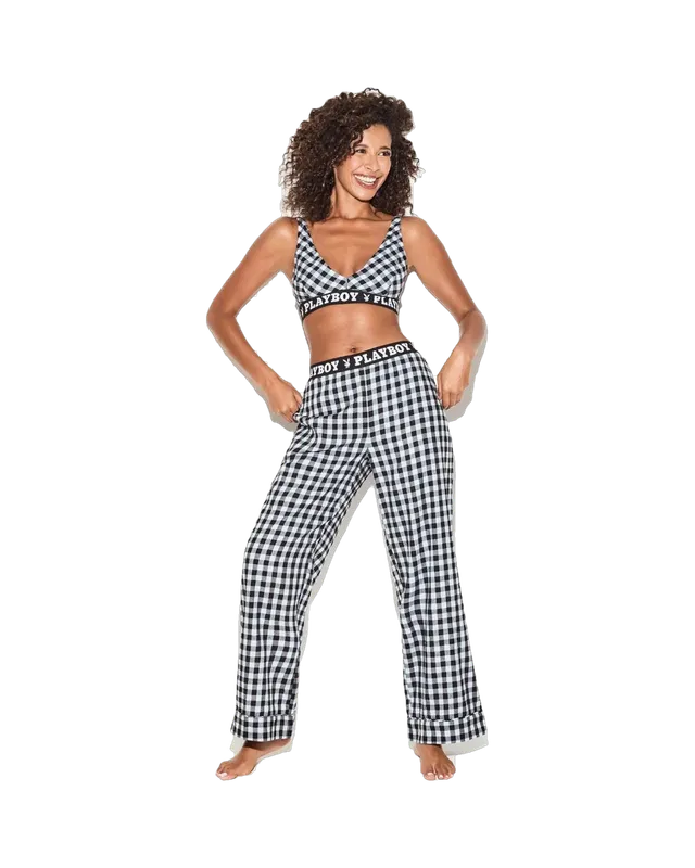 Playboy Flannel Sleep pantalone pigiama blu quadri
