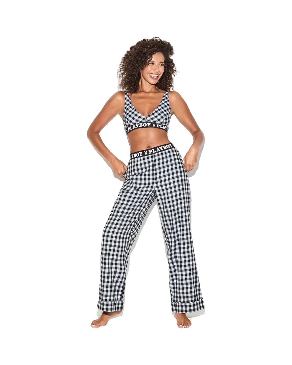Playboy Flannel Sleep pantalone pigiama blu quadri
