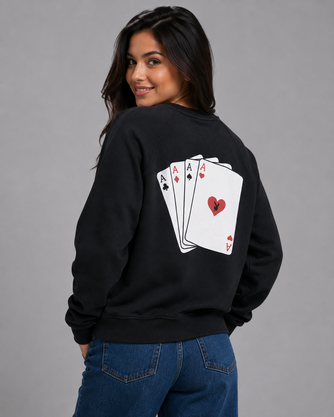 Playboy Deck felpa girocollo nera boxy cotone