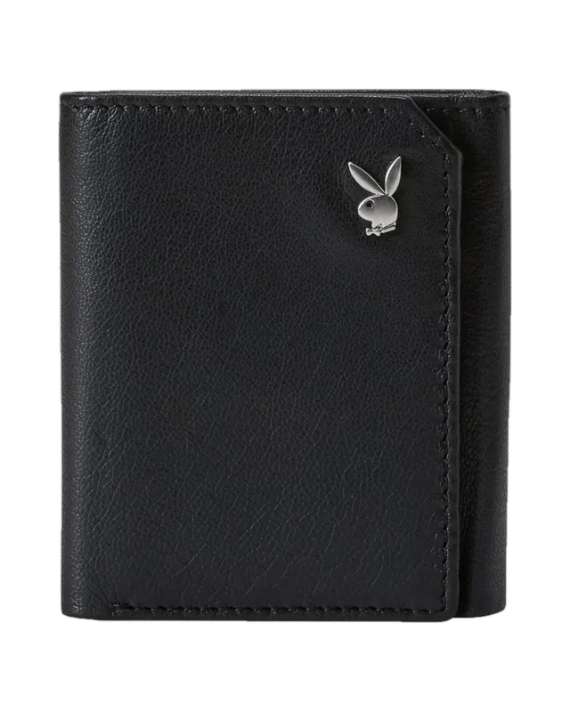 Playboy Milled Trifold portafoglio pelle nero