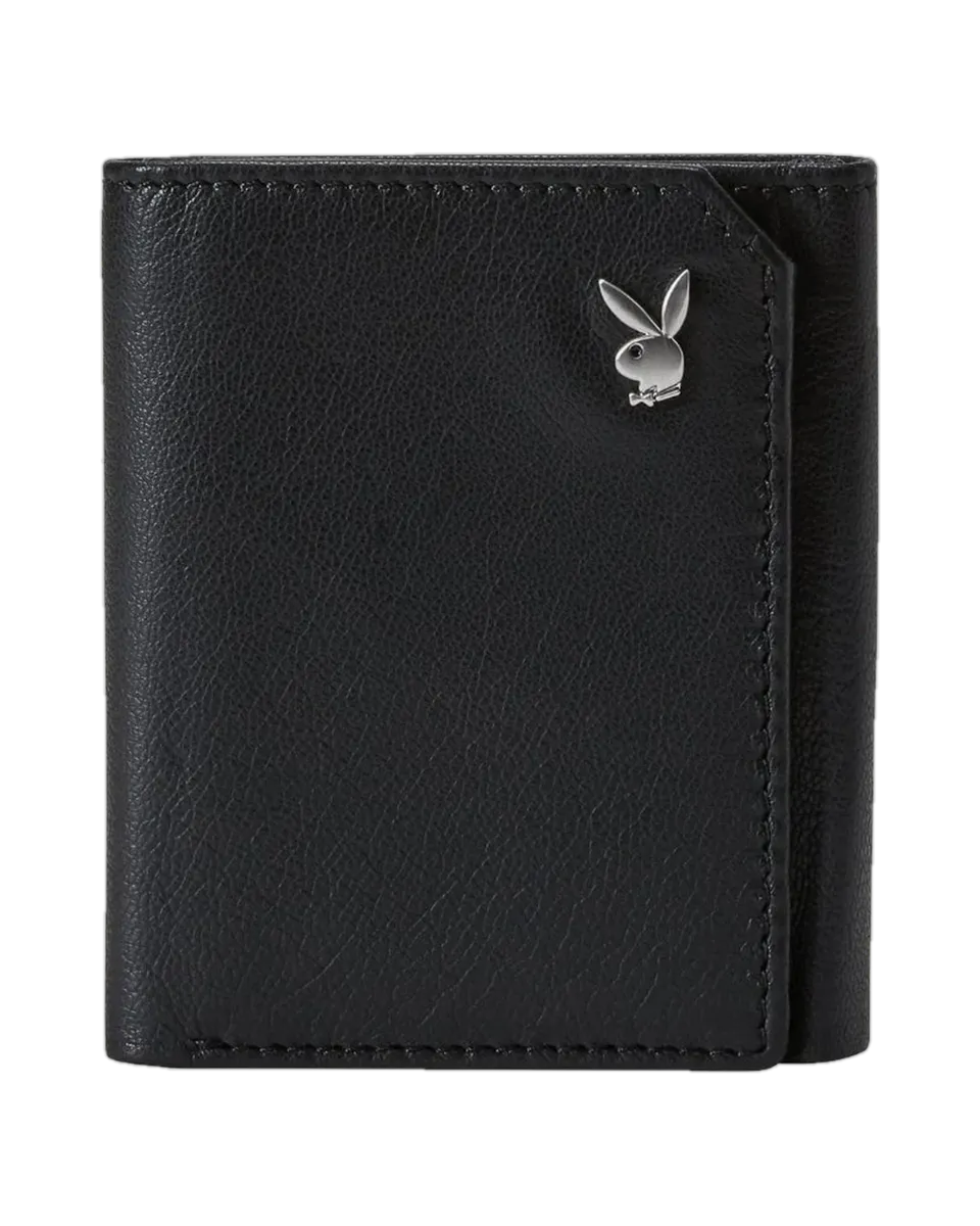 Playboy Milled Trifold portafoglio pelle nero