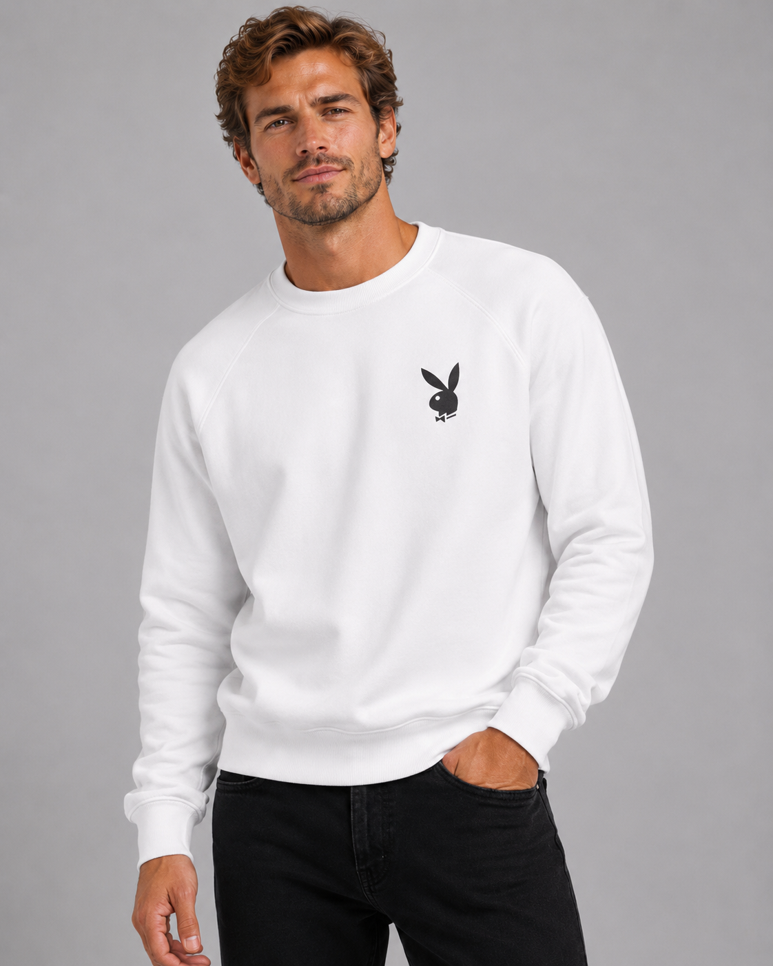 Playboy Back Logo felpa bianca girocollo