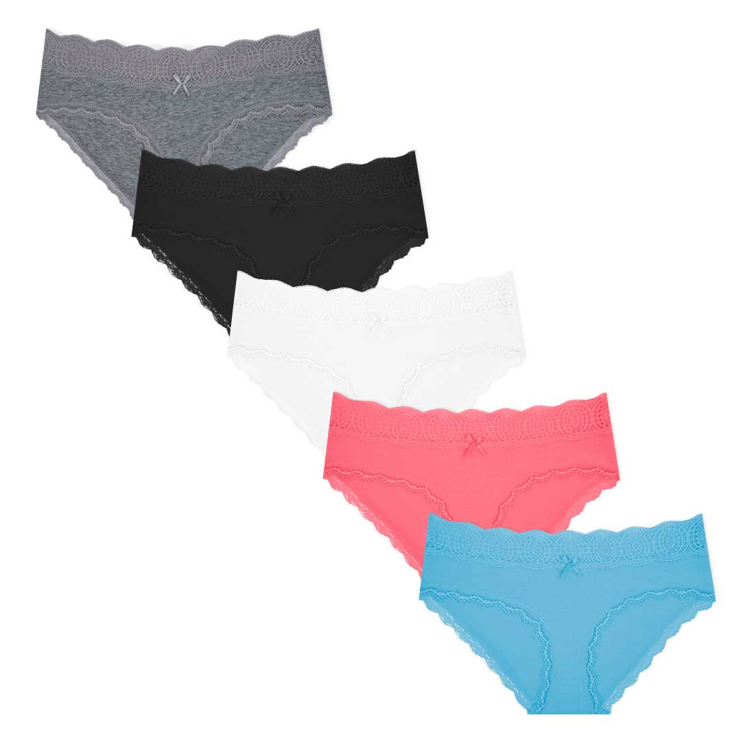 René Rofé Cotton Lace Trim slip bikini 5 pezzi cotone