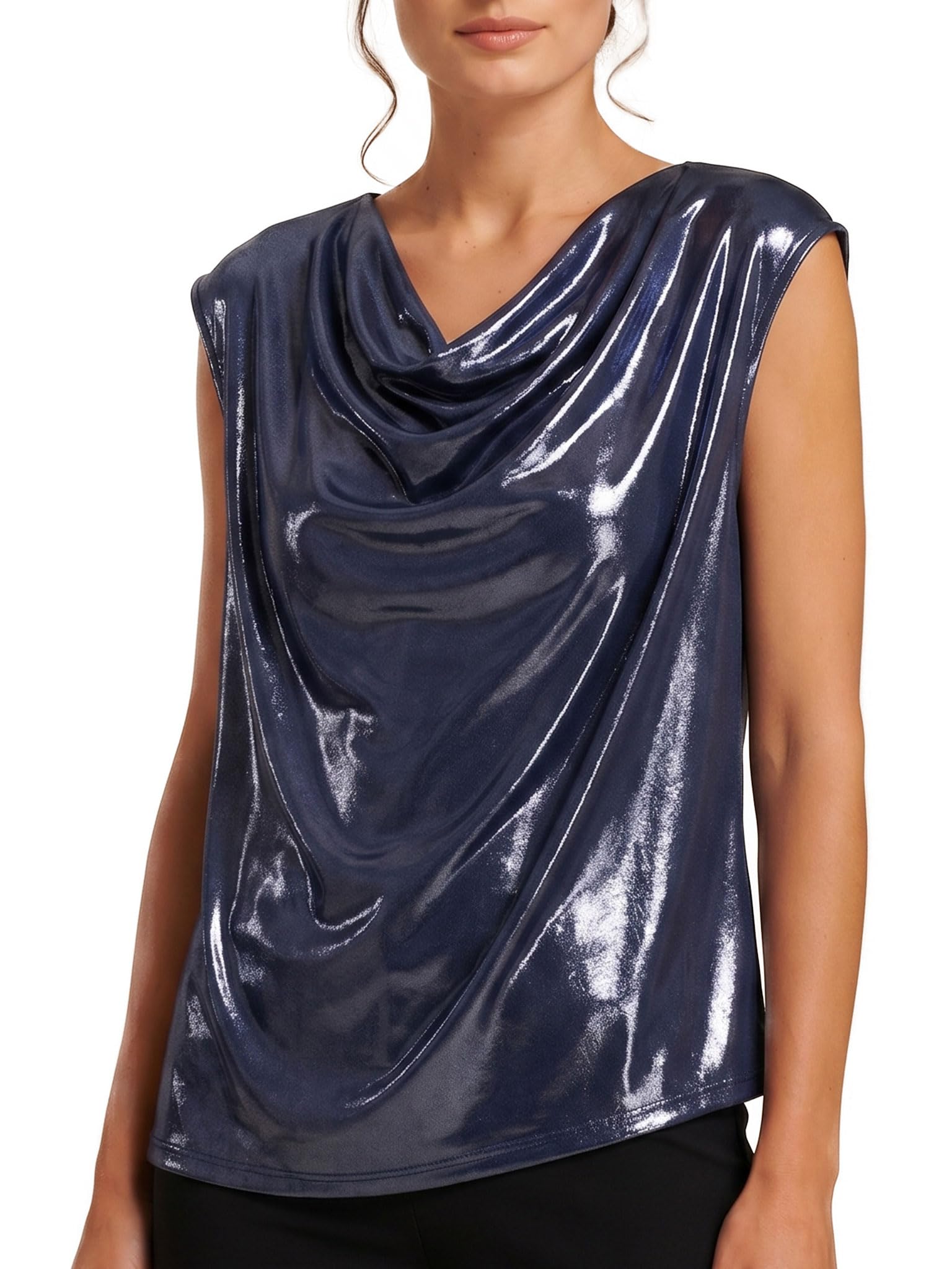 Egi 5065 top donna lurex spalla larga scollo anello