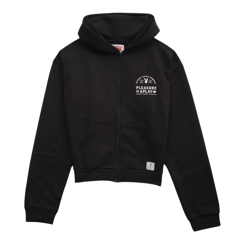 Playboy Play PB Zip Up felpa con cappuccio nero cotone