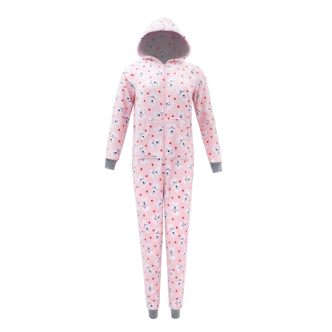 René Rofé Hooded Plush tuta pigiama pile grigia gatti S