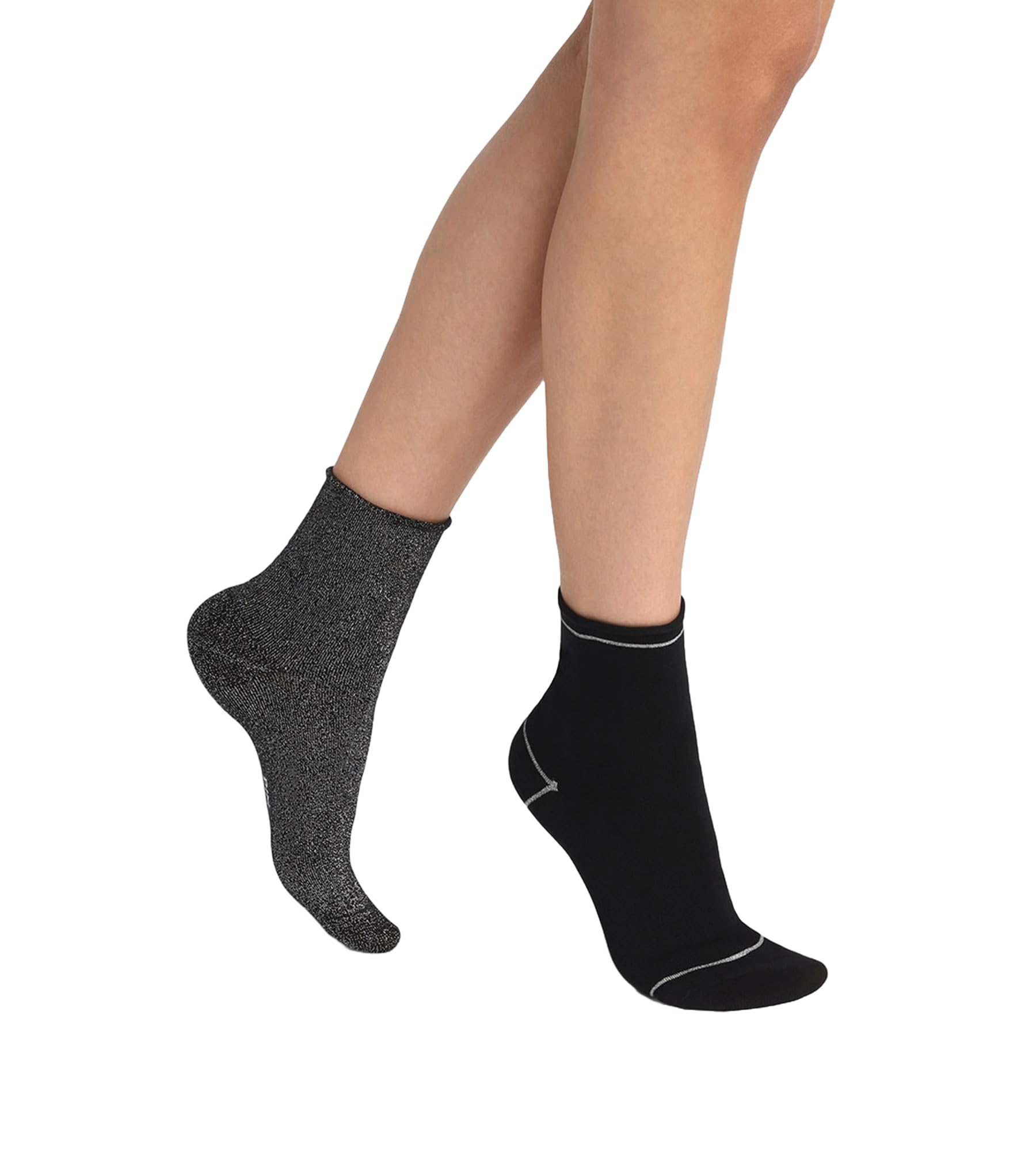 DIM Calze Lurex Donna x2 nere filo lamé argento