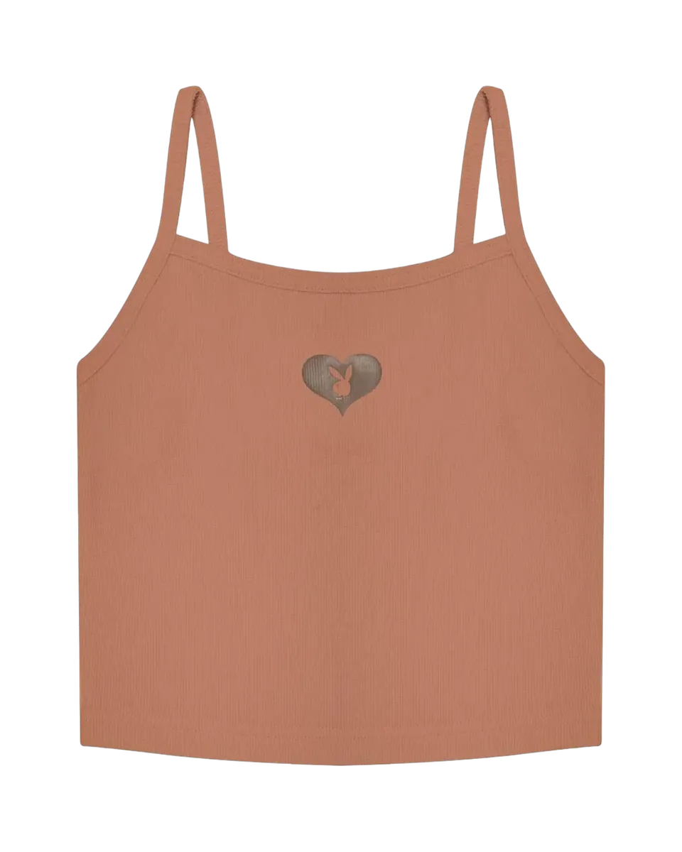 Playboy Bunny Heart canotta cropped beige tondo