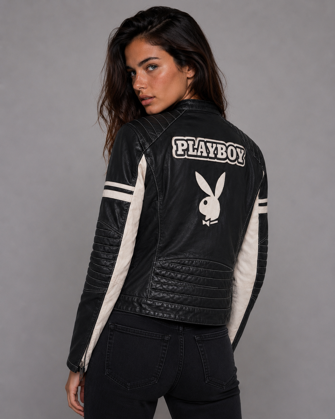 Playboy Jolya Giacca in Pelle Nera Vera Pelle Agnello