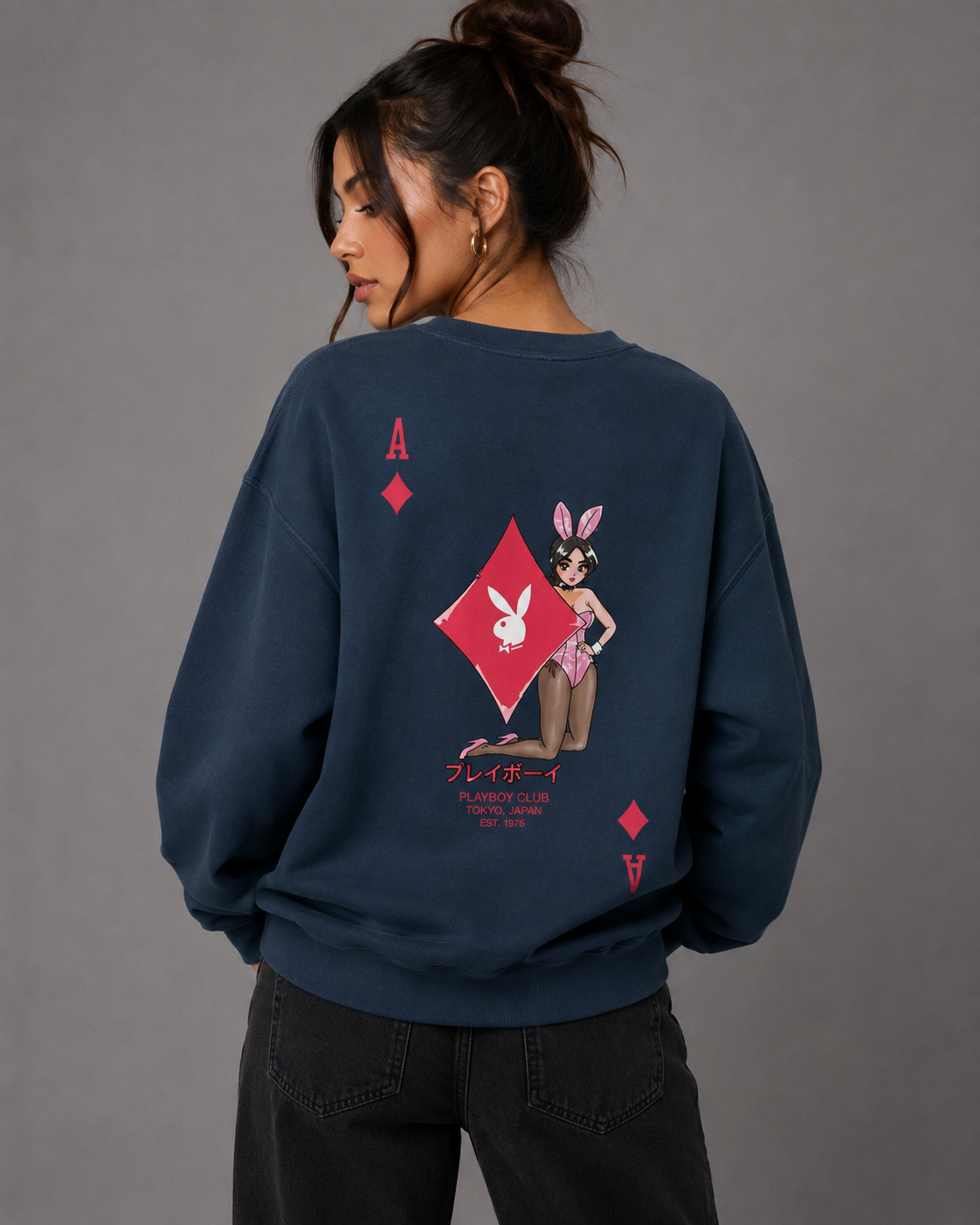 Playboy Ace of Diamonds felpa girocollo navy cotone