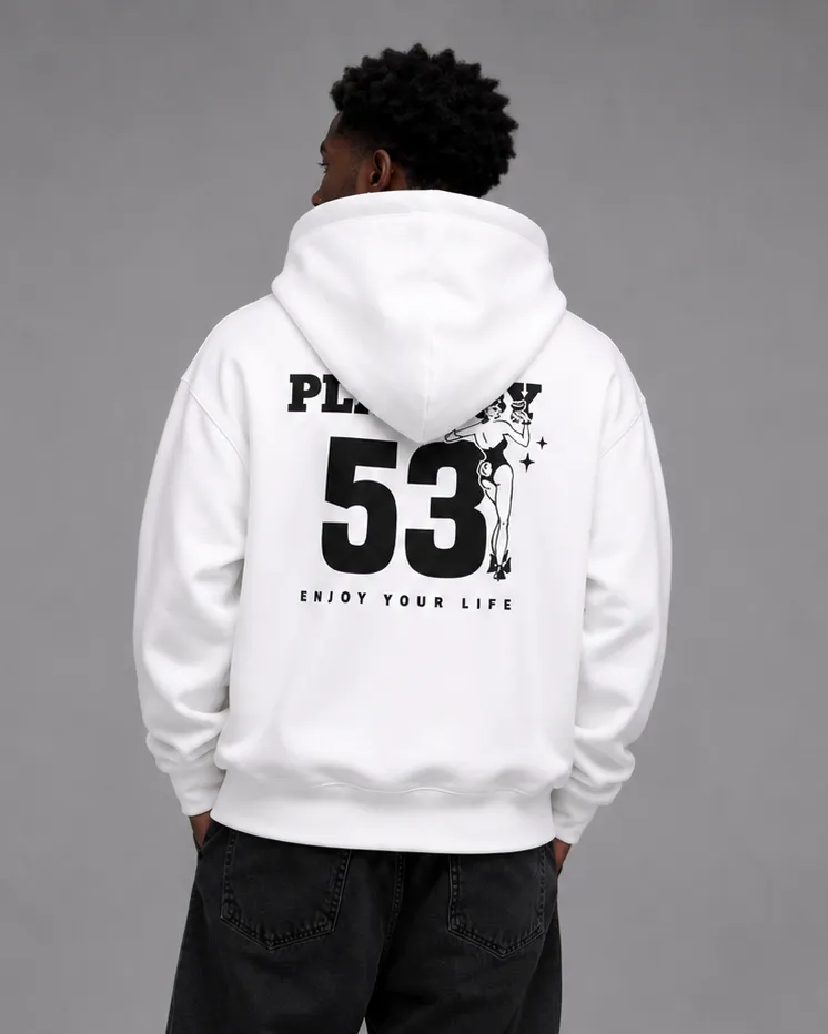 Playboy 53 Felpa con Zip Donna Uomo con Cappuccio Cotone