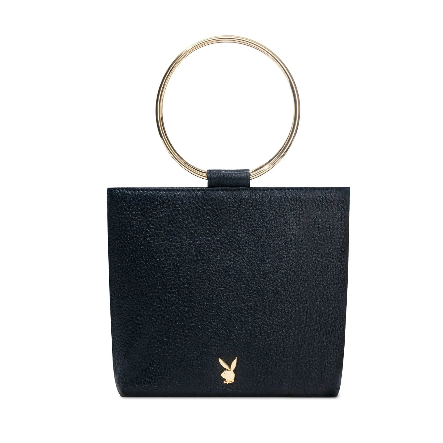 Playboy Leather Ring Clutch pochette pelle nera con catena