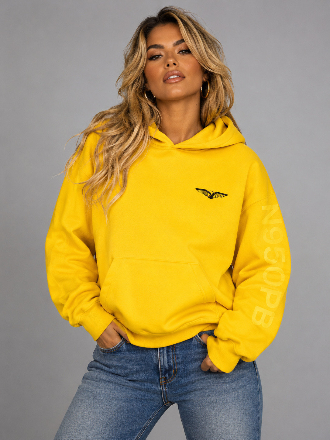 Playboy Aviation Wings N950PB felpa cappuccio senape cotone