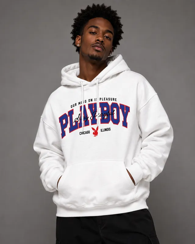Playboy Letterman Felpa con Cappuccio Nera Varsity