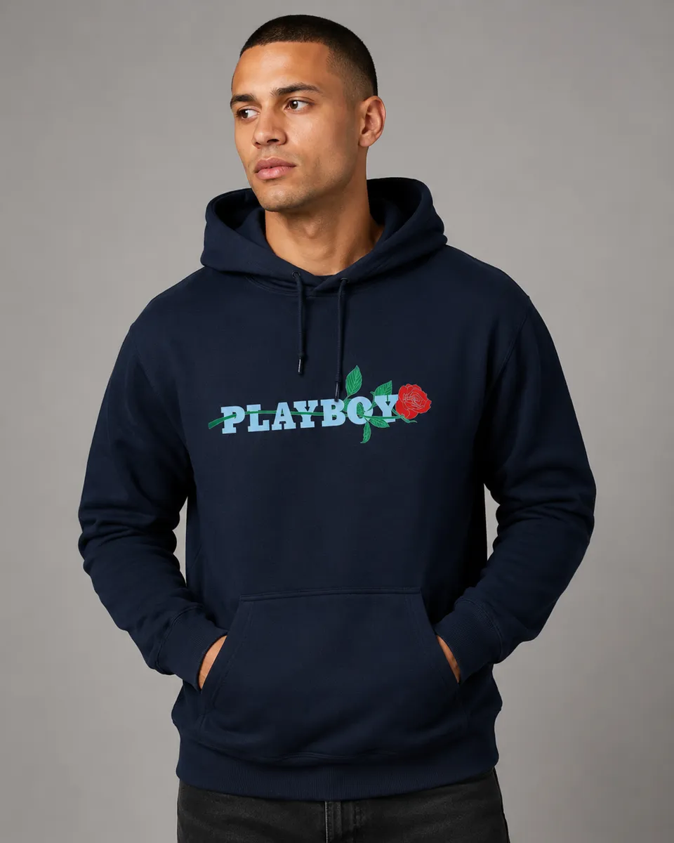 Playboy Rose Felpa con Cappuccio Unisex Nera Grafica Rosa