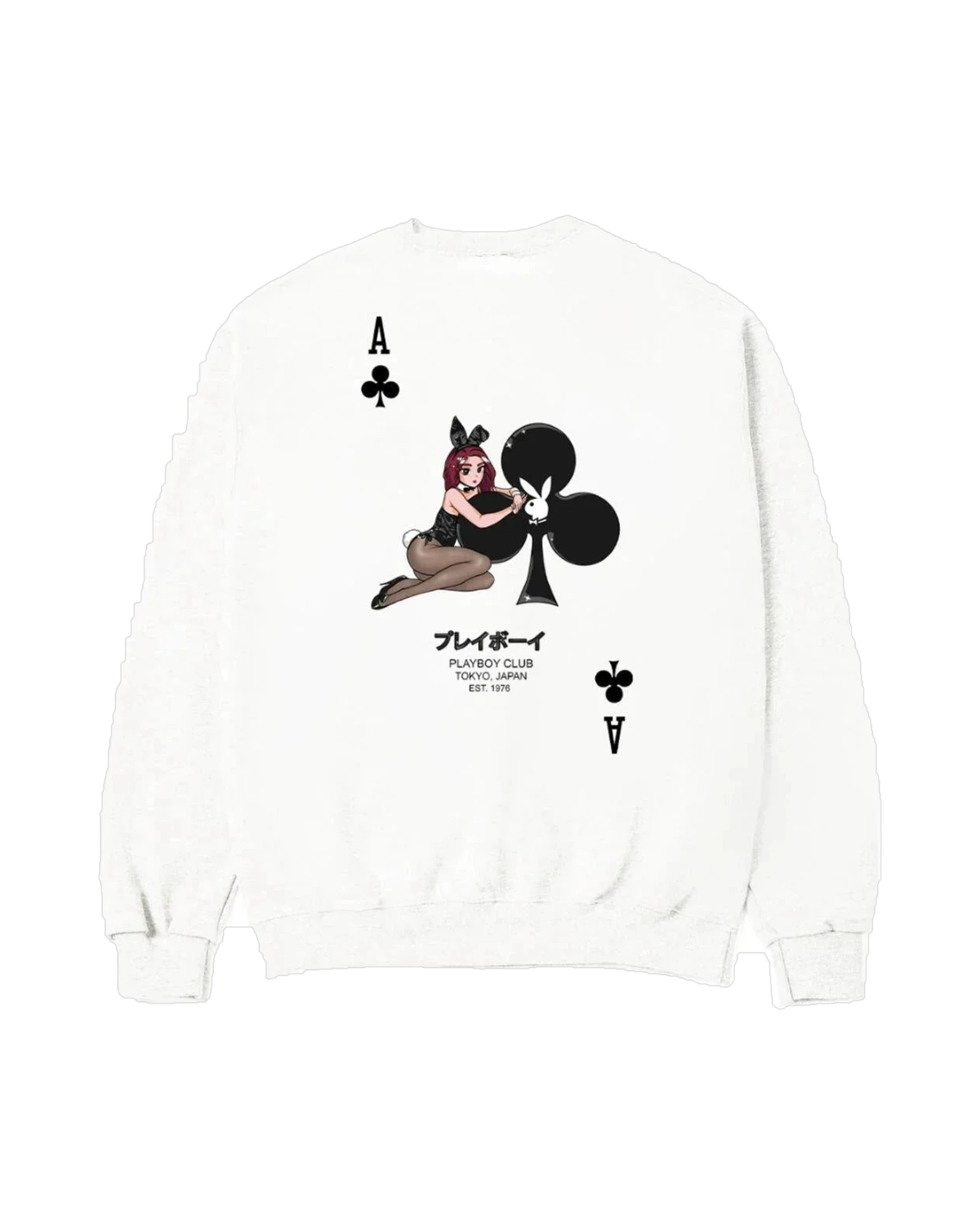 Playboy Ace of Club felpa girocollo bianca cotone