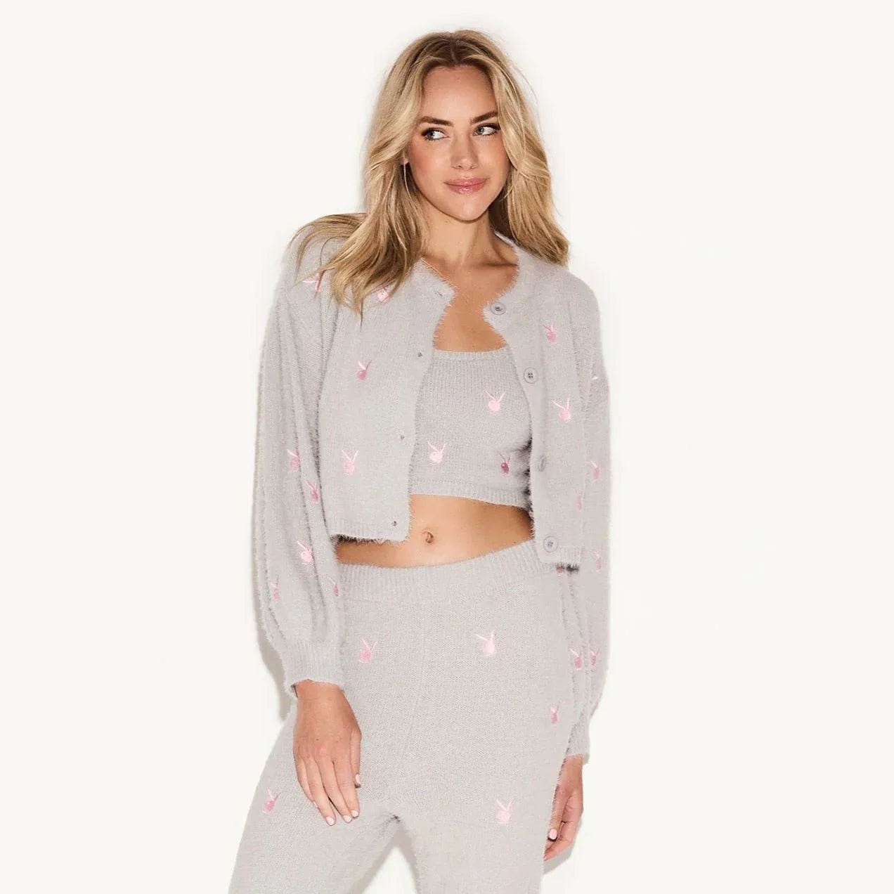 Playboy Fluffy Knit Crop Top maglia Pink spalline