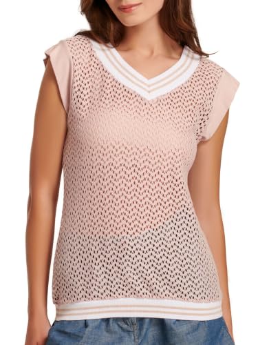 Egi 5005 canotta donna cotone scollo V Rosa traforata