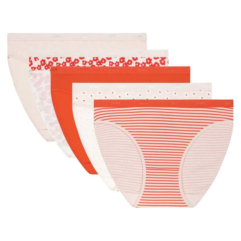 DIM Les Pockets slip cotone donna x5 rosso rosa bianco S